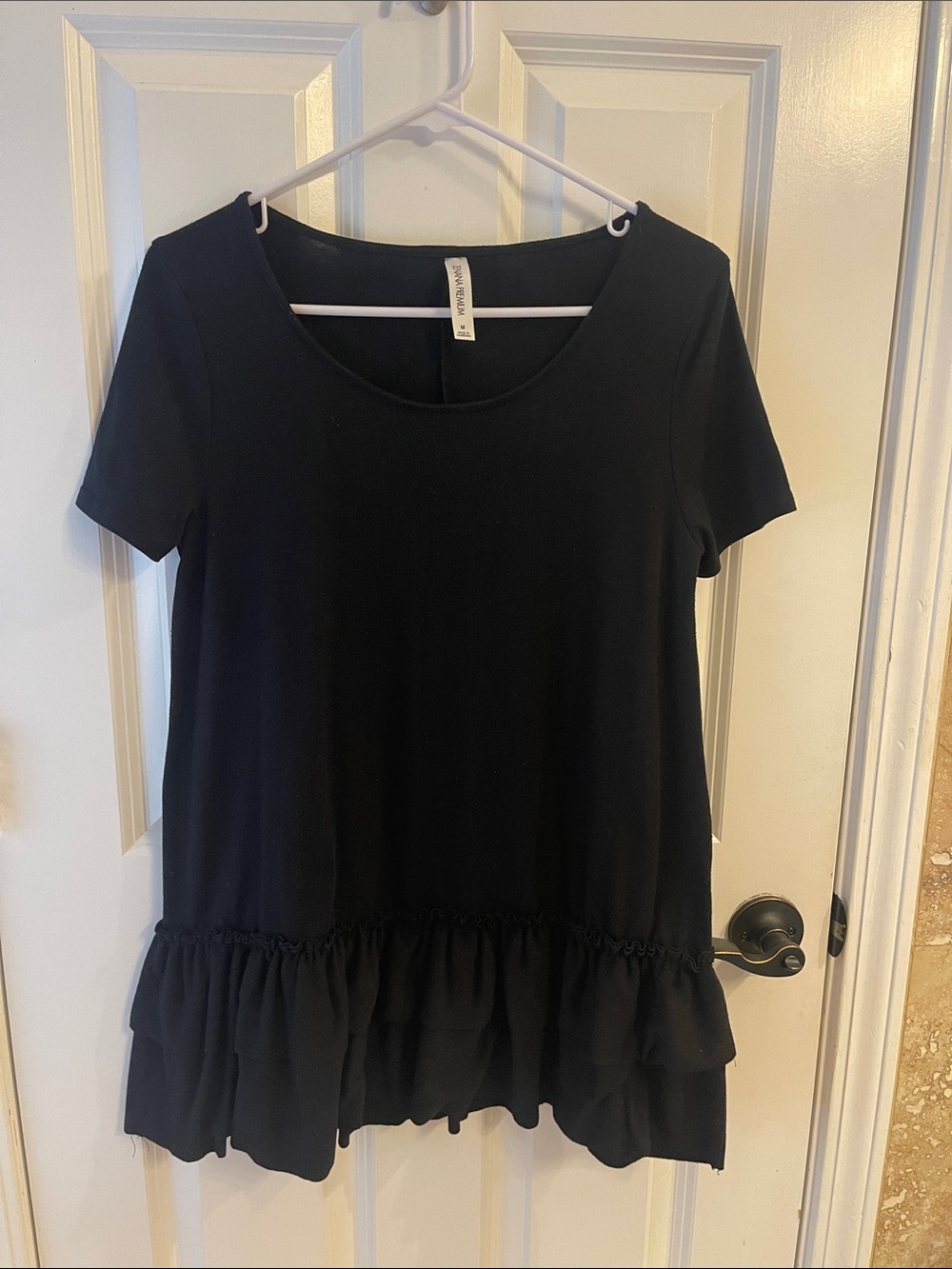 Black Ruffle-Hem Short Sleeve Top